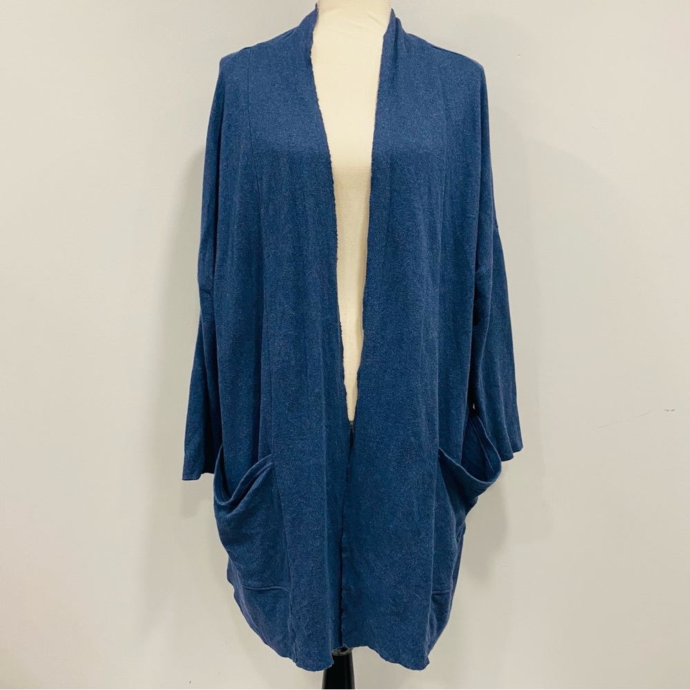 Pact Women's M/L Blue Airplane Oversized Cardigan Organic Cotton Open Front Soft